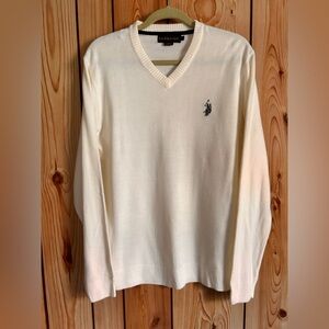 U.S. Polo Assn. Men's Off-White size L V-Neck Sweater Long sleeves Logo